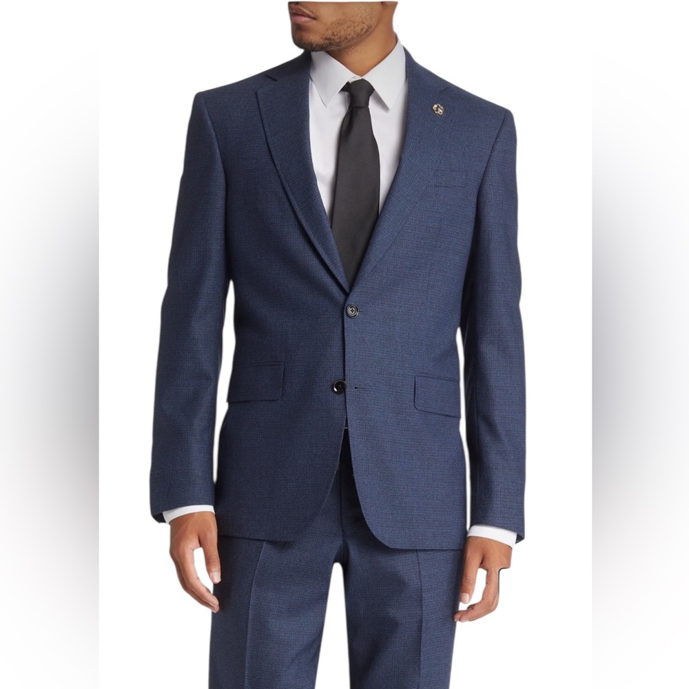 Ted Baker Endurance Jay Ct Navy 100% Wool Subtle Plaid Two Button Blazer Jacket